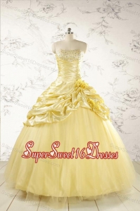 Yellow Sweetheart Ball Gown Quinceanera Dress for 2015