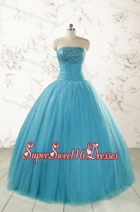 2015 Pretty Strapless Quinceanera Dresses with Beading