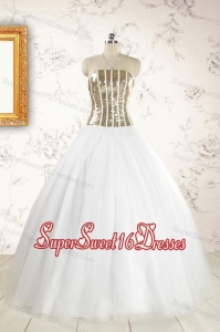 2015 The Super Hot Tulle Strapless Sequins White Quinceanera Dresses