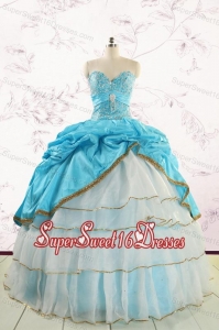 Custom Made Sweetheart Aqua Blue Quinceanea Dresses with Beading