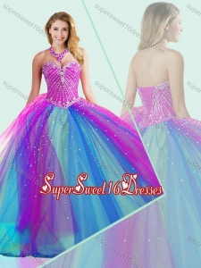 Big Puffy Beaded Quinceanera Dress in Multi Color