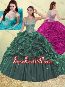 Lovely See Through Beaded and Bubble Quinceanera Dress in Dark Green