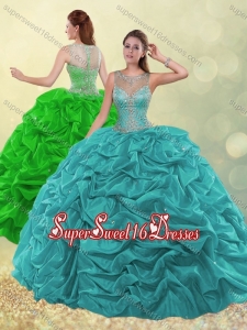 Pretty See Through Scoop Beaded and Bubble Green Quinceanera Dress
