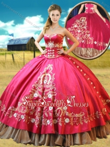 Really Puffy Taffetae Red Quinceanera Gown with Appliques and Beading