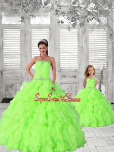 2015 Modest Spring Green Princesita Dress with Beading and Ruching