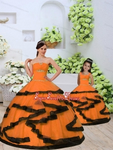 2015 Unique Beading and Ruching Princesita Dress in Orange