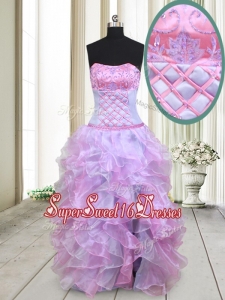 Gorgeous Strapless Lavender and Lilac Organza Dama Dresses with Beading and Ruffles