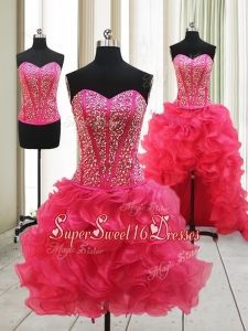 Hot Sale Visible Boning High Low Detachable Dama Dress with Beaded Bodice and Ruffles