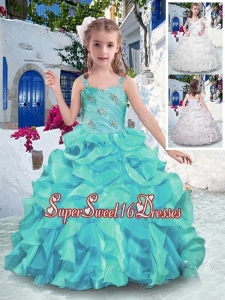 Customized Straps Ball Gown Little Girl Pageant Dresses with Ruffles