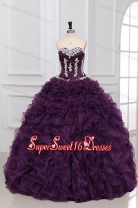 Dark Purple Sweetheart Quinceanera Dress with Appliques and Ruffles