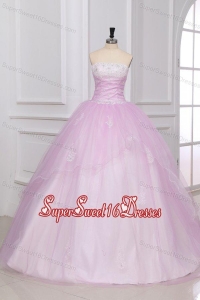 Strapless Appliques Full Length White and Baby Pink Quinceanera Dress
