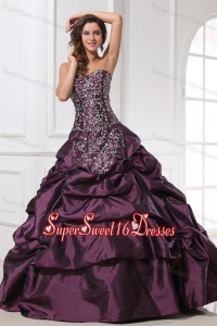Dark Purple Sweetheart Appliques with Beading Quinceanera Dress