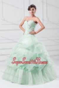 Beading and Hand Made Flowers Sweetheart Organza Quinceanera Dress