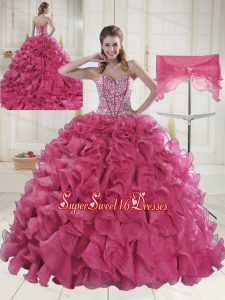 2015 Hot Sale Red Quinceanera Gowns with Beading
