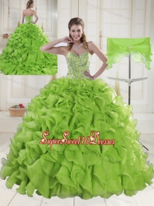 Popular Sweetheart Brush Train Quinceanera Gowns with Beading