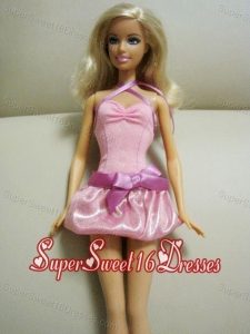 Beautiful Printing Short Pink Barbie Doll Dress