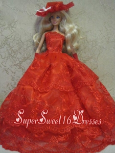 Red Handmade Pretty Dress With Embroidery Made to Fit the Barbie Doll