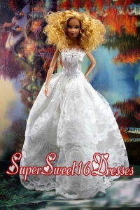 Beautiful Lace Over Skirt Wedding Barbie Doll Dress