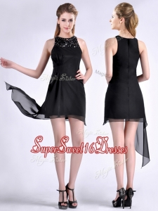 2016 Modern Scoop Asymmetrical Black Chiffon Dama Dress with Beading