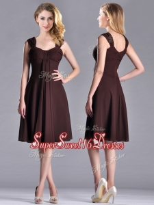Best Selling Empire Ruched Brown Dama Dress with Wide Straps