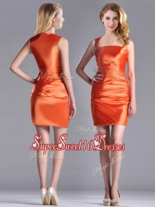 Cheap Column Square Side Zipper Short Dama Dress in Orange Red