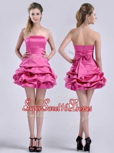 Latest A Line Bubble and Bowknot Taffeta Dama Dress in Hot Pink