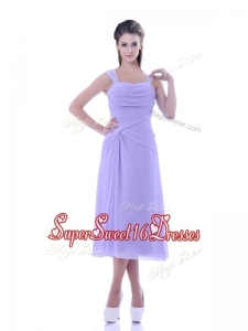 Cheap Lavender Empire Square Dama Dress in Tea Length