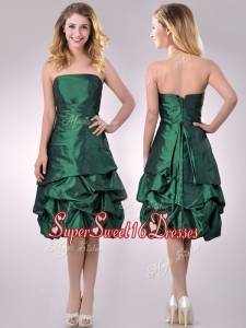 Classical Taffeta Strapless Bubble Dama Dress in Dark Green