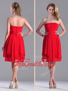 The Super Hot Strapless Empire Chiffon Ruched Dama Dress in Red
