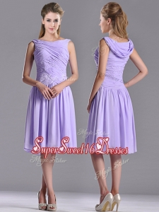 Cheap Empire Chiffon Lavender Dama Dress with Beading and Ruching