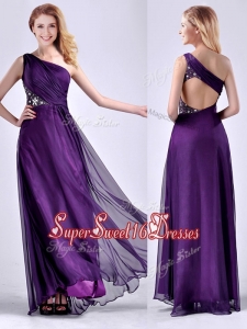 Cheap One Shoulder Criss Cross Purple Dama Dress with Beading