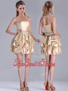 Cheap Strapless Beaded and Bubble Short Dama Dress in Champagne
