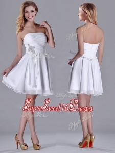 2016 Cheap Empire Strapless Beaded White Dama Dress in Chiffon