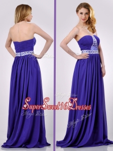 Cheap Strapless Beaded Purple Long Dama Dress for Evening