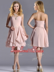 Cheap Sweetheart Chiffon Beaded Dama Dress in Light Pink