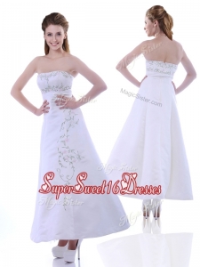 New Style Ankle Length White Dama Dress with Embroidery and Beading
