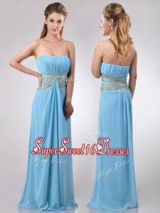 New Style Beaded Decorated Waist and Ruched Bodice Dama Dress in Aqua Blue