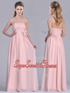 New Style Chiffon Handcrafted Flowers Long Dama Dress in Baby Pink