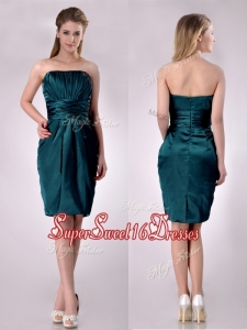 New Style Column Ruched Decorated Bodice Dama Dress in Hunter Green