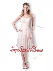 New Style Empire Chiffon Champagne Short Dama Dress with Halter Top