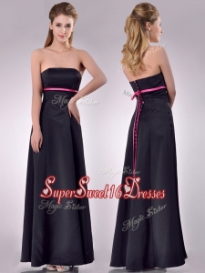 New Style Black Ankle Length Dama Dress with Hot Pink Belt