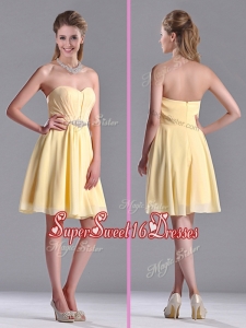 New Style Empire Chiffon Yellow Short Dama Dress with Beading