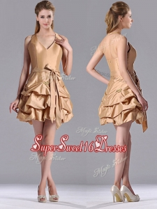 New Style Halter Top Champagne Dama Dress with Bubbles and Bowknot