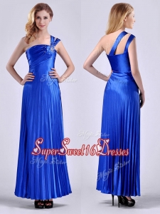 New Style Royal Blue Ankle Length Dama Dress with Beading and Pleats