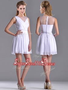 New Style See Through Scoop White Dama Dress with Ruching