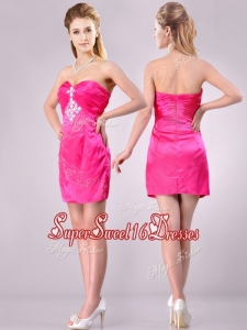 New Style Applique with Beading and Rhinestoned Dama Dress in Hot Pink
