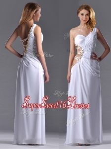 New Style Cut Out Waist One Shoulder White Dama Dress with Beadin