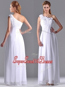 New Style Empire Hand Crafted Side Zipper White Dama Dress with One Shoulder