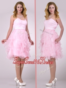 New Style Empire Baby Pink Knee Length Dama Dress with Ruffles