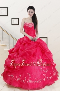 2015 Modest Sweetheart Appliques Quinceanera Dress in Hot Pink